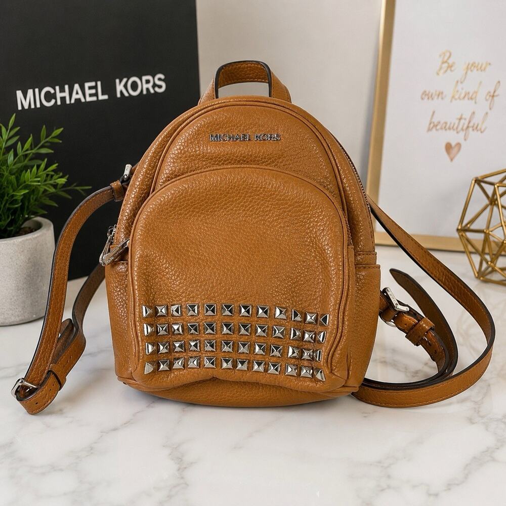 Michael Kors Studded Mini Backpack Brown Pebbled Leather Women’s Small Bag